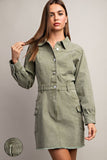 Mineral washed button down dress (dry herb)
