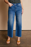 Raw hem wide leg jeans, medium blue wash
