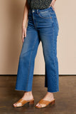Raw hem wide leg jeans, medium blue wash (side)