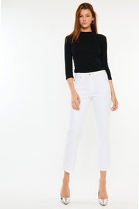 White high rise cropped straight leg jeans