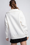 Oversized French terry ribbed pullover 3/4 zip sweatshirt—ivory (back)