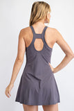 Open-back tennis romper dress titanium (back)