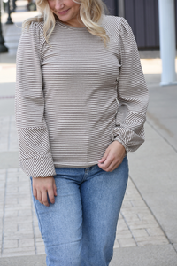 Long sleeve striped top with bubble sleeves