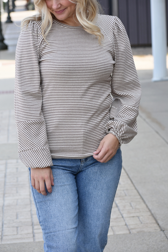 Long sleeve striped top with bubble sleeves