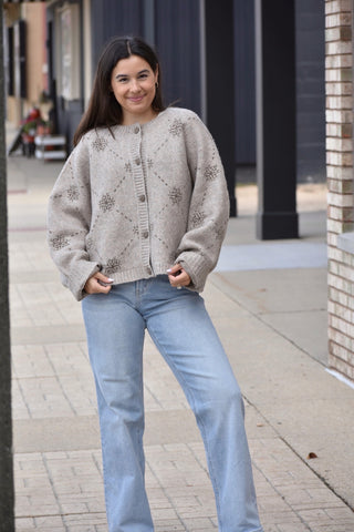 Alpine Snowflake Knit Cardigan - Taupe
