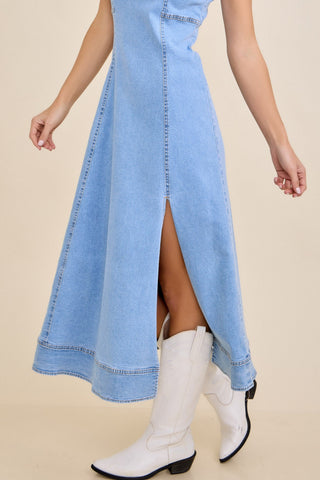 Mia Sleeveless Side Slit Denim Midi Dress