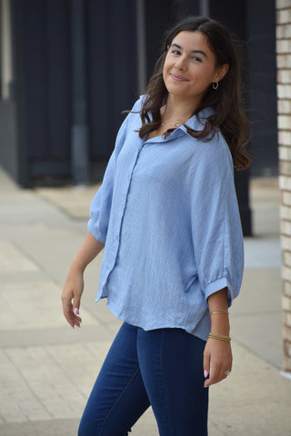 Willow Oversized Gauze Button Down – Powder Blue