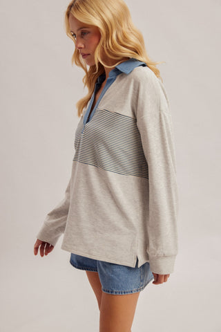 Coastal Contrast Denim Trim Striped Pullover