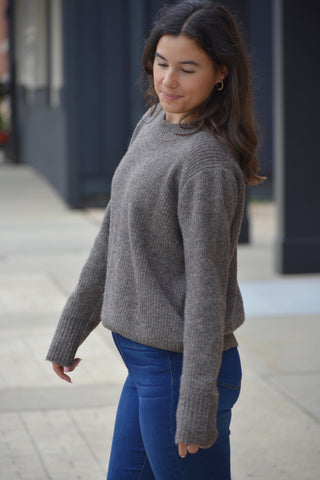 Mocha Ribbed Crew Neck Sweater – Relaxed Fit Pullover