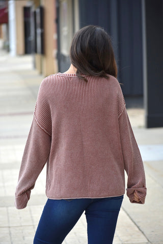 Mineral Wash Oversized Ribbed Knit Sweater