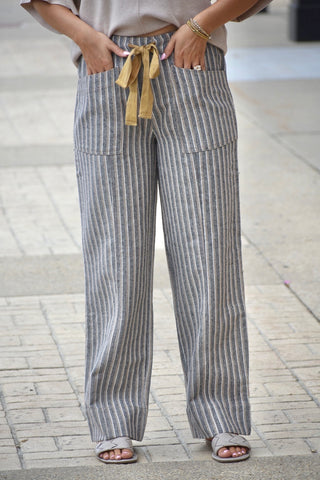Willow Washed Striped Wide Leg Pants – Charcoal & Taupe