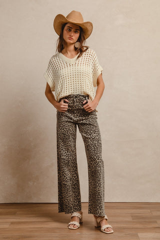 Wild Side Leopard Print High-Rise Flare Jeans