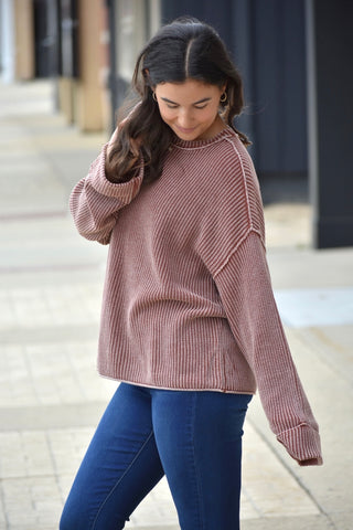 Mineral Wash Oversized Ribbed Knit Sweater