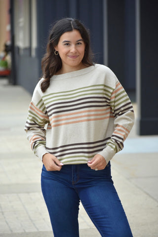 Ultra-Soft Multi-Stripe Boat Neck Knit Sweater