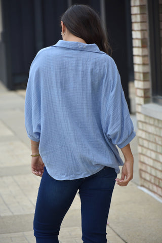 Willow Oversized Gauze Button Down – Powder Blue