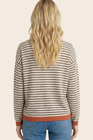 Autumn Mocha & Orange Striped Contrast Sweater