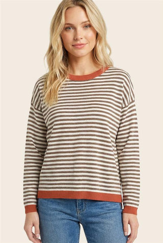 Autumn Mocha & Orange Striped Contrast Sweater