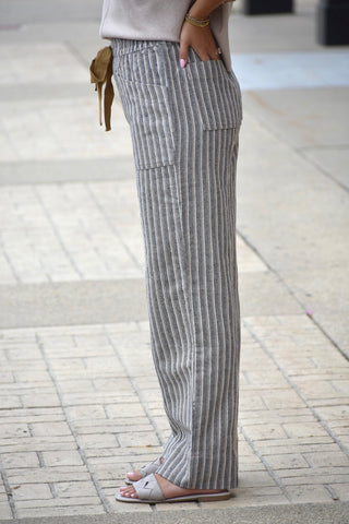 Willow Washed Striped Wide Leg Pants – Charcoal & Taupe