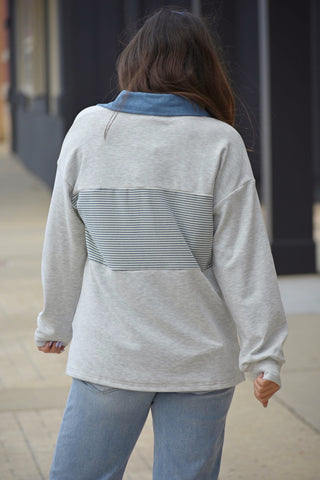 Coastal Contrast Denim Trim Striped Pullover