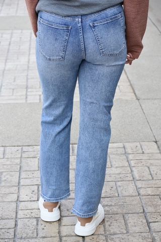 High rise straight leg jean (medium wash) 