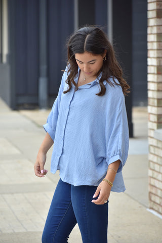 Willow Oversized Gauze Button Down – Powder Blue