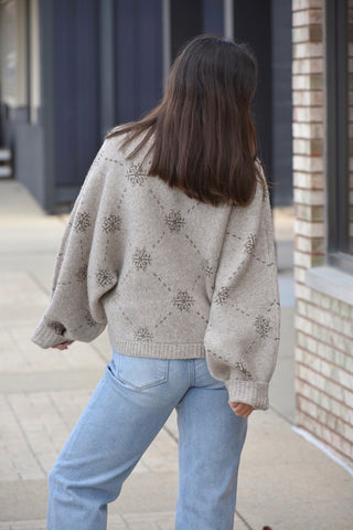 Alpine Snowflake Knit Cardigan - Taupe