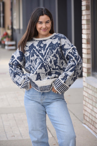 Aria Geometric Oversized Raw-Edge Knit Pullover Sweater
