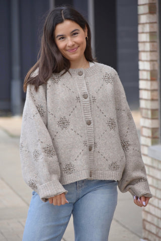 Alpine Snowflake Knit Cardigan - Taupe