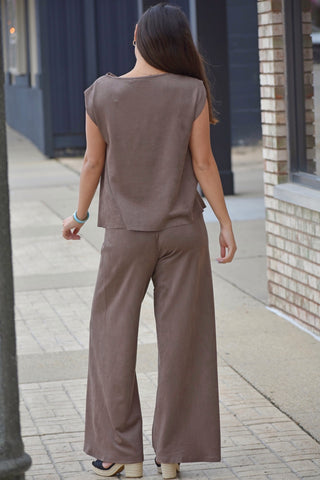 Lily Luxe High-Waisted Faux Suede Wide Leg Pant