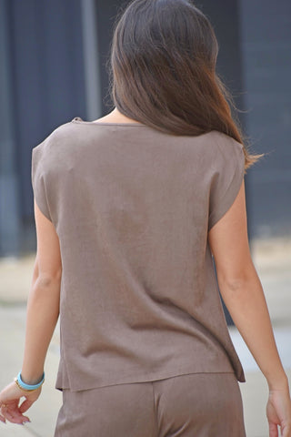 Bailey Luxe Cowl Neck Sleeveless Faux Suede Top