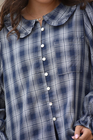 Paula Navy Plaid Ruffle Peter Pan Collar Blouse