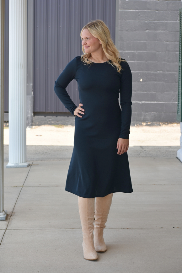 Navy A-line midi dress 