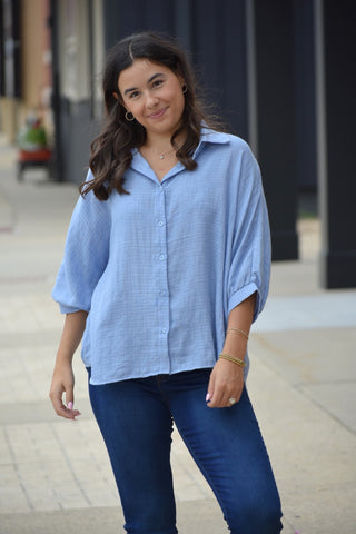 Willow Oversized Gauze Button Down – Powder Blue