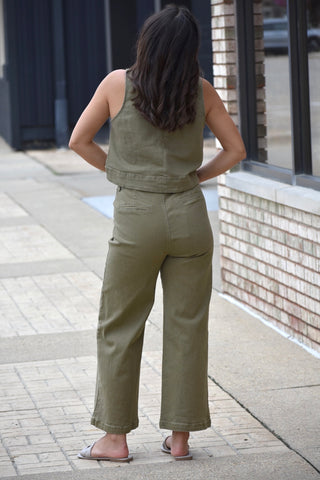 Arden Olive Denim Sleeveless Top with Horsebit Detail
