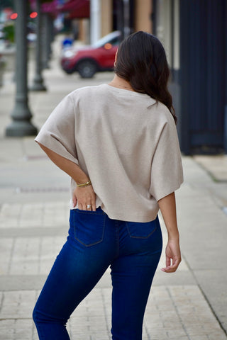 Luxe Cloud-Soft Front Seam Short Sleeve Pullover Sweater