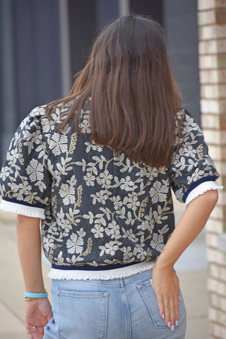 Chez Floral Embroidered Puff Sleeve Top – Banded Fall Top