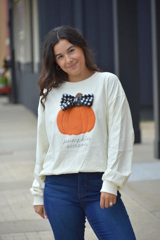 Pumpkin Season Gingham Bow Graphic Sweatshirt