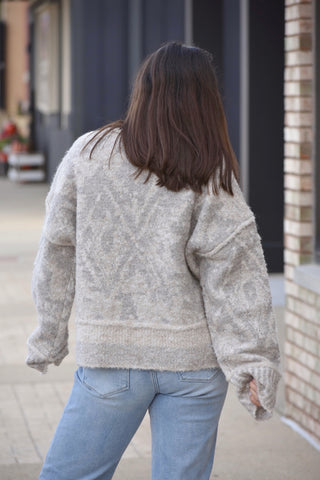 Aria Geometric Oversized Raw-Edge Knit Pullover Sweater