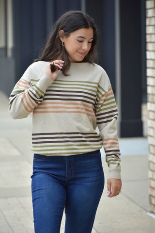 Ultra-Soft Multi-Stripe Boat Neck Knit Sweater