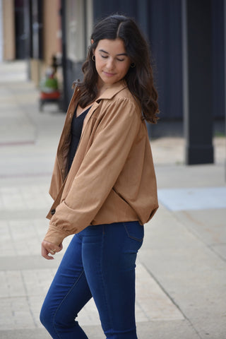 Gathered Suede Bubble Hem Jacket – Pleated Chic Outerwear