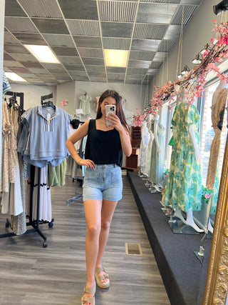 Denim shorts with front pockets