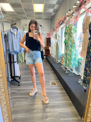 Denim shorts with front pockets
