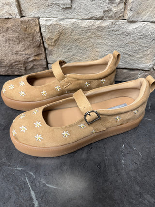 Alexis Floral Embroidered Mary Jane Platform Sneakers - Sand