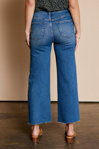 Raw hem wide leg jeans, medium blue wash (back)