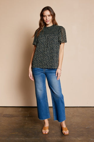 Raw hem wide leg jeans, medium blue wash