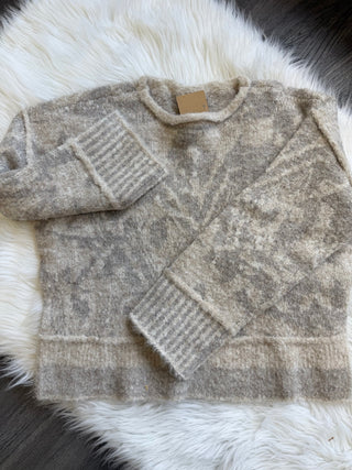 Aria Geometric Oversized Raw-Edge Knit Pullover Sweater