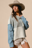 Rhodes Terry Denim Sleeve Pullover