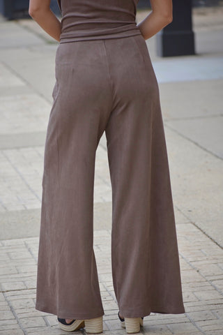 Lily Luxe High-Waisted Faux Suede Wide Leg Pant
