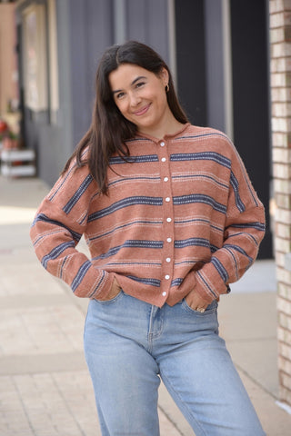 Graham Oversized Striped Button-Down Cardigan