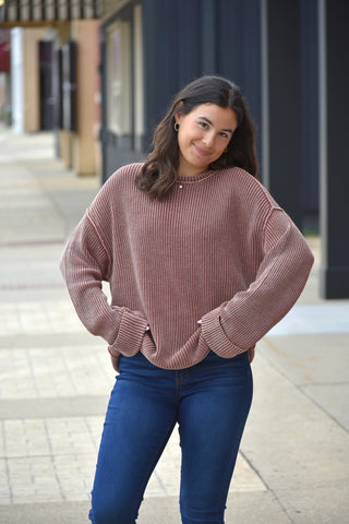 Mineral Wash Oversized Ribbed Knit Sweater